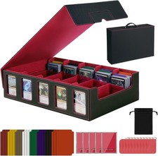 Red Trading Card Storage Box with Handle,5-Row Portable Game Case for 4000+ Card