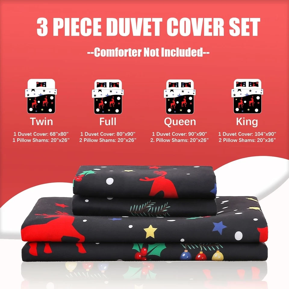 Juego de funda nórdica premium Queen Navidad Holly Berry & Deer ropa de cama de vacaciones Foto 4 de 4