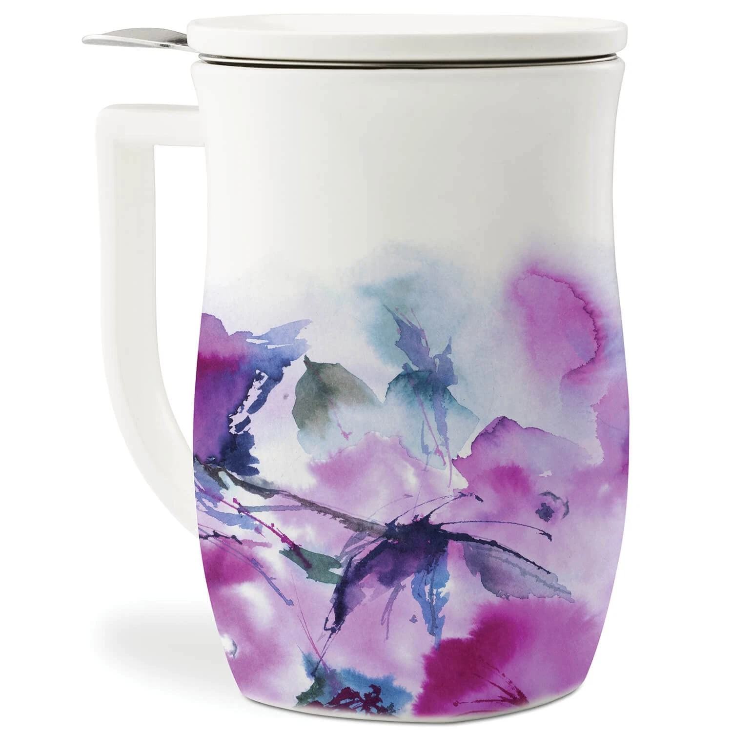 Tea Forte Ceramic Fiore Cup with Handle, Removeable Stainless Steel Infuser B...