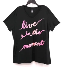 Just My Size Shirt Women Plus Size 3X Black Pink Raised Letters Short Sleeve Top