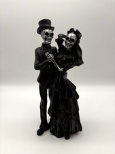 Gothic Skeleton Bride Groom Figurine Day Of The Dead Wedding Statue Decor Black