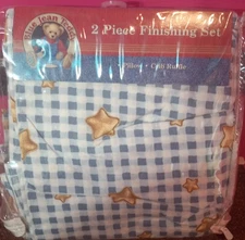 Blue Jean Teddy Nursery Baby 2 Piece Finishing Set Crib Ruffle, Pillow