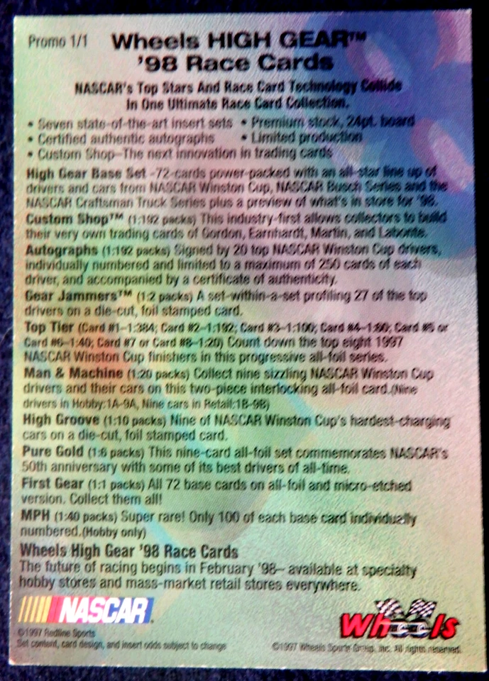 Terry Labonte Nascar promo card 1, 1998 Wheels High Gewar - Image 3 of 3