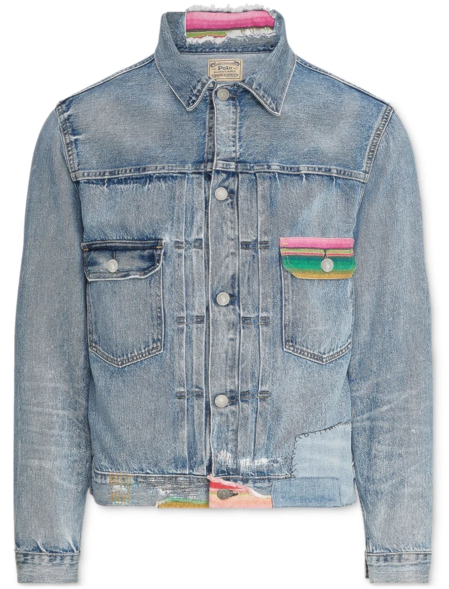 POLO RALPH LAUREN Men's Blue Distress Serape Patchwork Denim Trucker Jacket NWT
Opens in a new windo