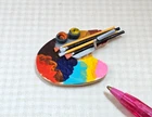 Miniature 1:6 Barbie Scale Artist Palette w/Attached Brushes (4): DOLLHOUSE