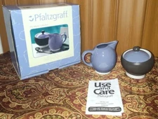 Pfaltzgraff Mystic Collection Sugar Bowl w/ Lid and Creamer Set Purple/Blue NIB