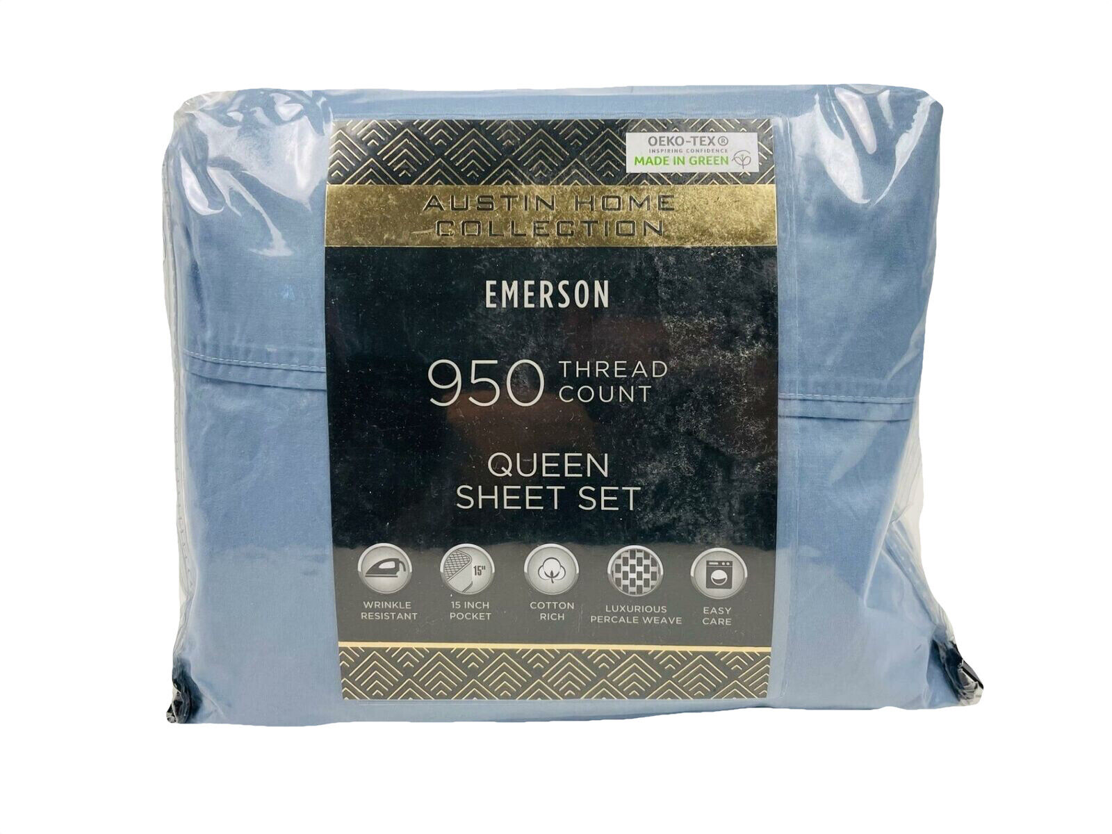 Austin Home Collection Emerson 950 Thread Count 4 Piece Queen Sheet Set Blue