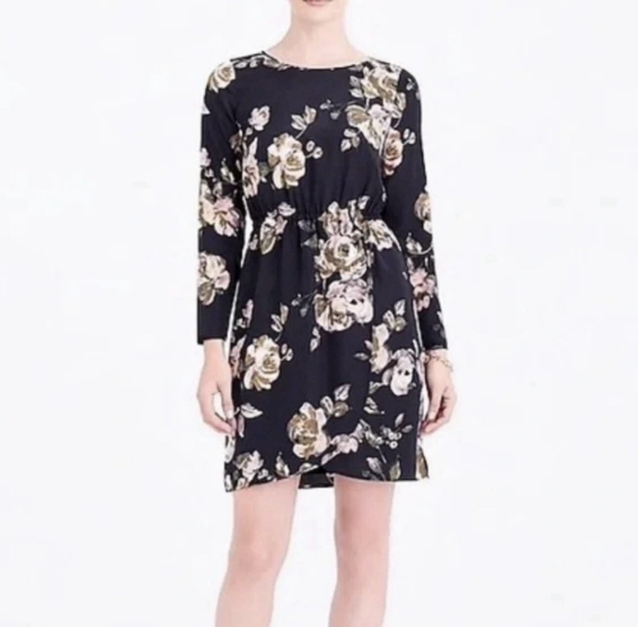 J. Crew Floral Print Tulip Hem Dress Black Size 0