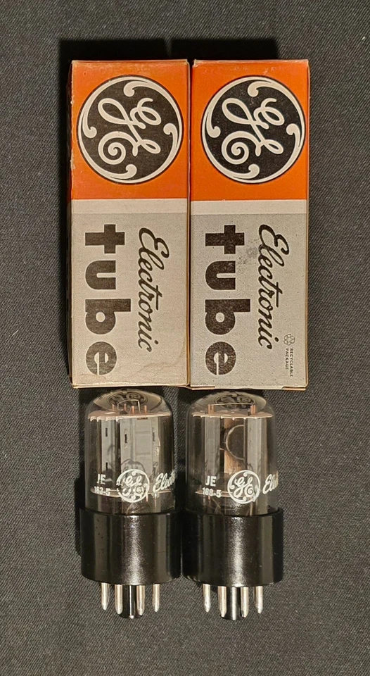 GE 6SN7 GTB 1960 TAPAS BRILLANTES ALTAS BASE NEGRA HALO LADO CROMADO JUEGO A JUEGO NUEVO EN CAJA Foto 3 de 4