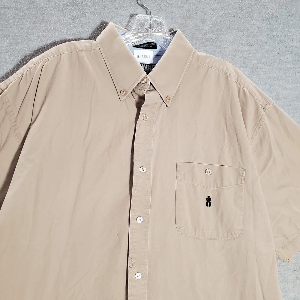Camisa Vaquera De Colección Para Hombres Con Botones XL Beige Logo Bolsillos Manga Corta Cuello Foto 3 de 4