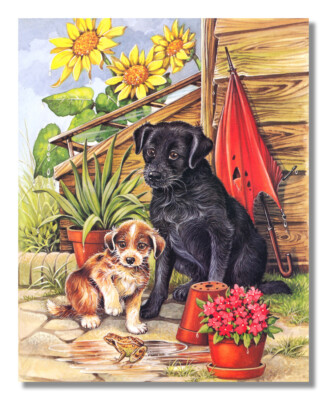 Puppy Dogs Art Print Margaret Fennell After Rain Frog Jump 8x10 Print