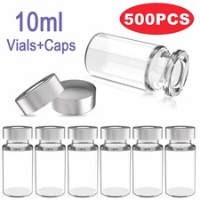 500PCS 10ml Storage Sample Vials+Crimp Cap VOA Clear Glass Bottle 20mm Headspace