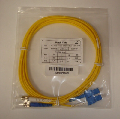Fiber Optic Patch Cord 3 Meter SC/ UPC to ST/UPC SM BIF G657A2 Duplex 9/125 NEW