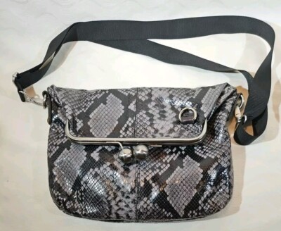 Patricia Nash Livata Kisslock Embossed Leather Frame Crossbody-Smoke Python