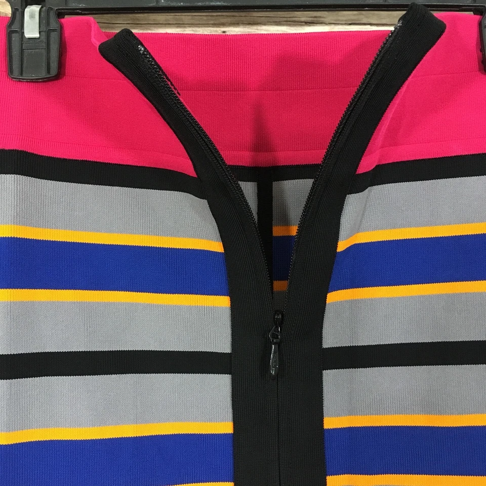 Yigal Azrouel Cut25 Bandage Pencil Skirt M Multicolor Striped Zip Back Party - Image 4 of 4