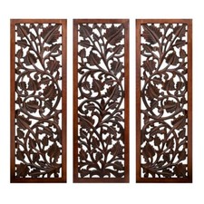 HANDMADE WOODEN WALL PANEL IN 3 PIECES NATURAL BROWN EACH PANEL 48X46 INCHES