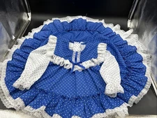 VTG Mini World Sz 6-9 months Polka Dot Lace Ruffle Circle Dress Sailor Blue GUC