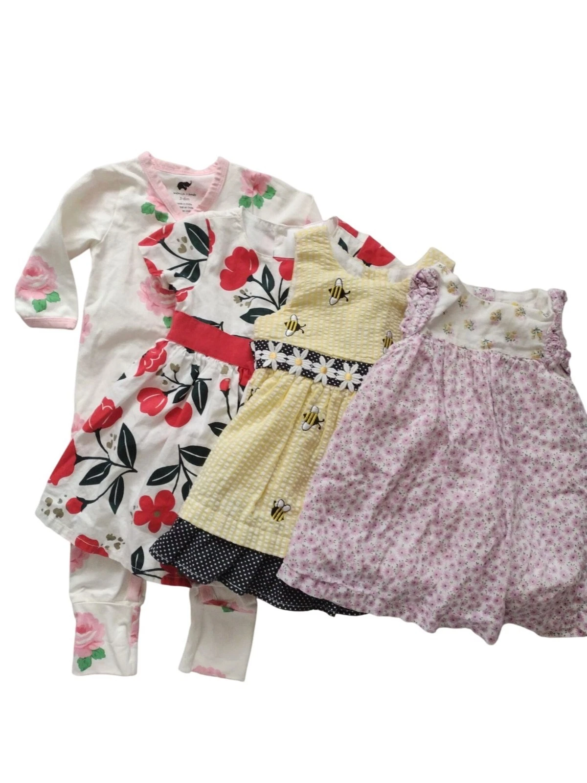 Baby Girls Clothing Lot 3-6M Cotton 3 dresses 1 Romper Mini Boden Carters