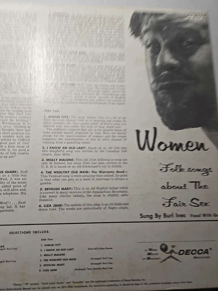 Burl Ives Women Folk Songs About The Fair Sex DL 8246 Vinyl LP 1956 Foto 2 de 4