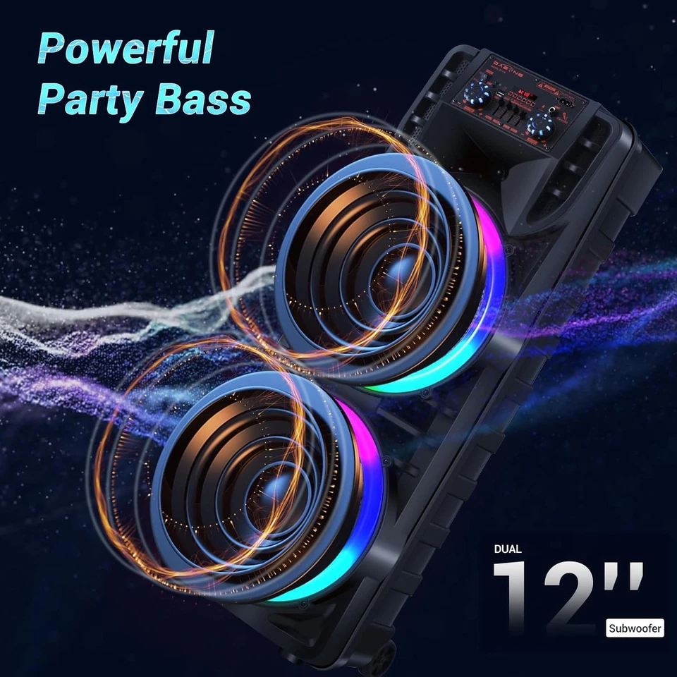 LOUD Bluetooth Speaker Dual 12" Subwoofer Heavy Bass Sound System Party & Mic - Image 2 of 4