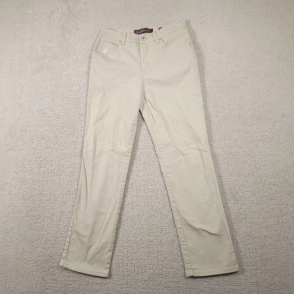 Gloria Vanderbilt Pants Womens 6 Petite Khaki Amanda Straight Leg Rhinestone - Image 2 of 4