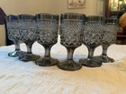 Vintage Anchor Hocking Smoke Gray Carnival Glass Wexford Goblets 4.5” Set Of 6