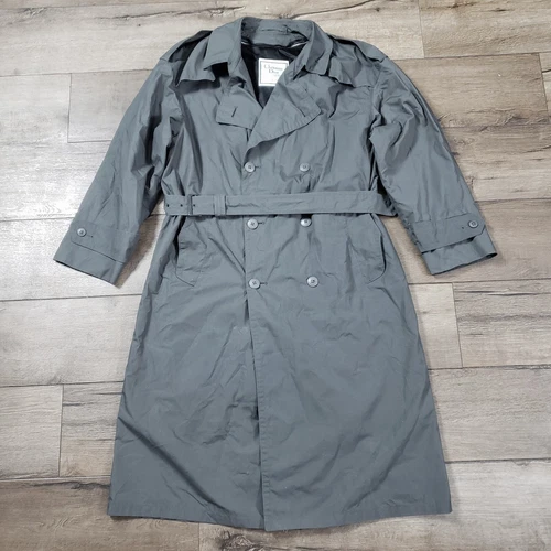 Christian Dior Trench Manteau Double Poitrine Ceinturé Amovible Laine Doublure Gris 40R