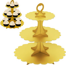 3-Tier Matte Gold Cupcake Stand, 2-Pack Heart Handle Dessert Display Tower, Quic