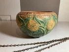 RARE! 1930 8” Roseville Pottery SUNFLOWER Hanging Pot/Vase Original Chains!