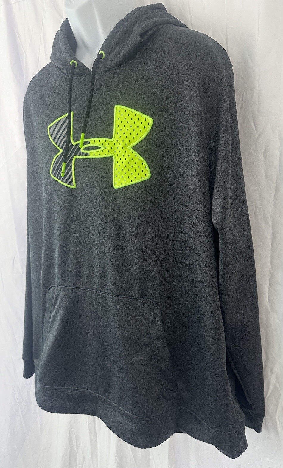 Under Armour Loose Hoodie Sweatshirt Semi-fitted Big Logo Gray Neon Sz. 2Xl