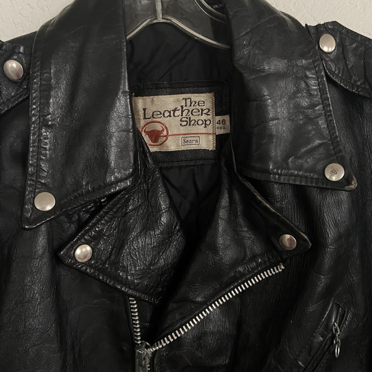 Vintage 70s Sears The Leather Shop Black Biker Jacket Belted Vintage 70s Sears The Leather Shop Black Biker Jacket Belted