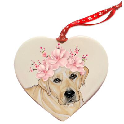 Labrador Retriever Yellow Lab Dog Porcelain Floral Heart Shaped