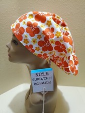 Hibiscus  Daisies Women's Euro/Chef Surgical Scrub Hat/Cap Handmade