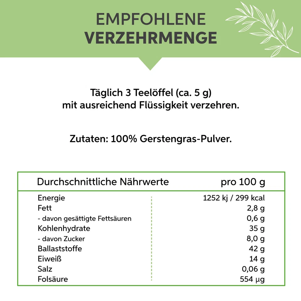 Gerstengras Pulver 500g | Rohkost Gerstengraspulver aus EU | 100% ohne Zusätze - Bild 4 von 4