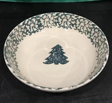 Tienshan Folk Craft Sponge Green Tree 9” Serving Bowl