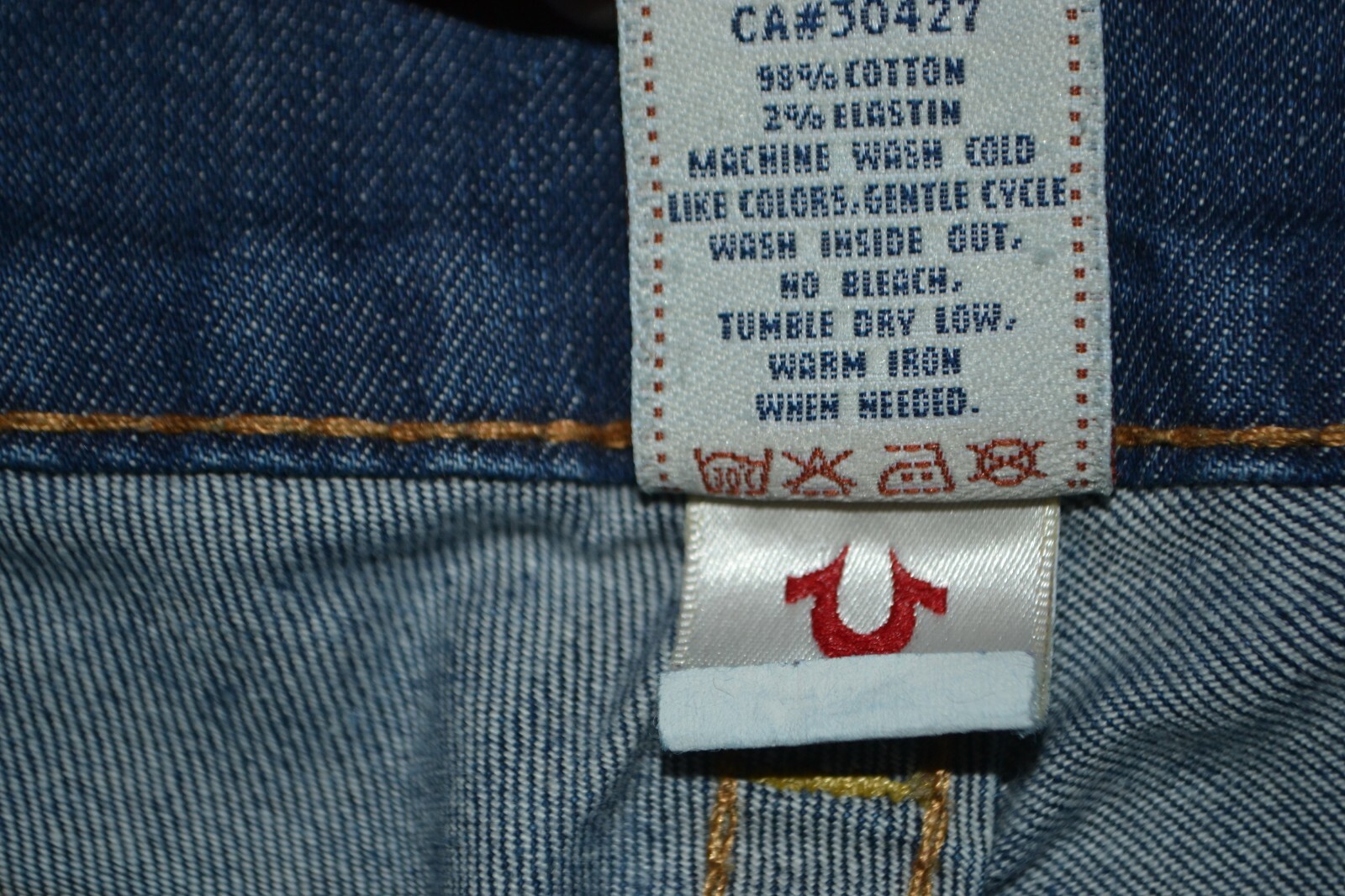 True Religion Women's Straight Pocket Flaps Yellow Buttons Blue Jeans Sz 27x34 thumbnail 10