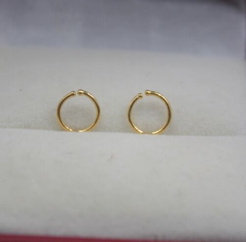 Real 24K Yellow Gold Hoop Earrings Woman's Girl Smooth Circle (Very Small) 8mm - Picture 1 of 4