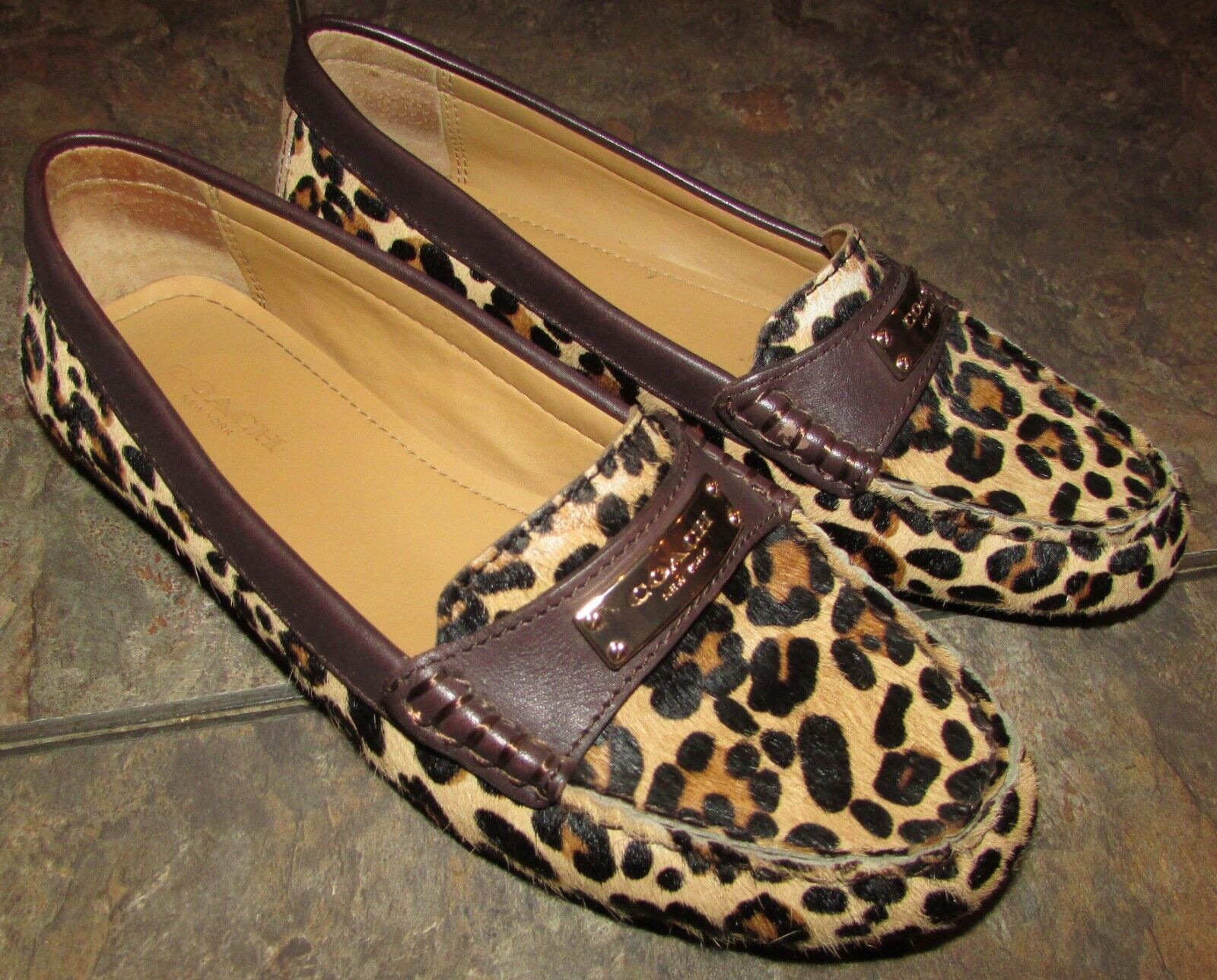 Coach Fredricka A6892 Leopard Animal Print Ladies Loafers Size 6B