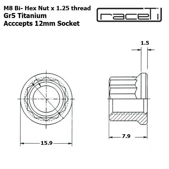 M8 X 1.25 Titanio Bi Esagonale Flangia Dado 12 Point Ti Pignone Gr5 CNC Ducati - Foto 8