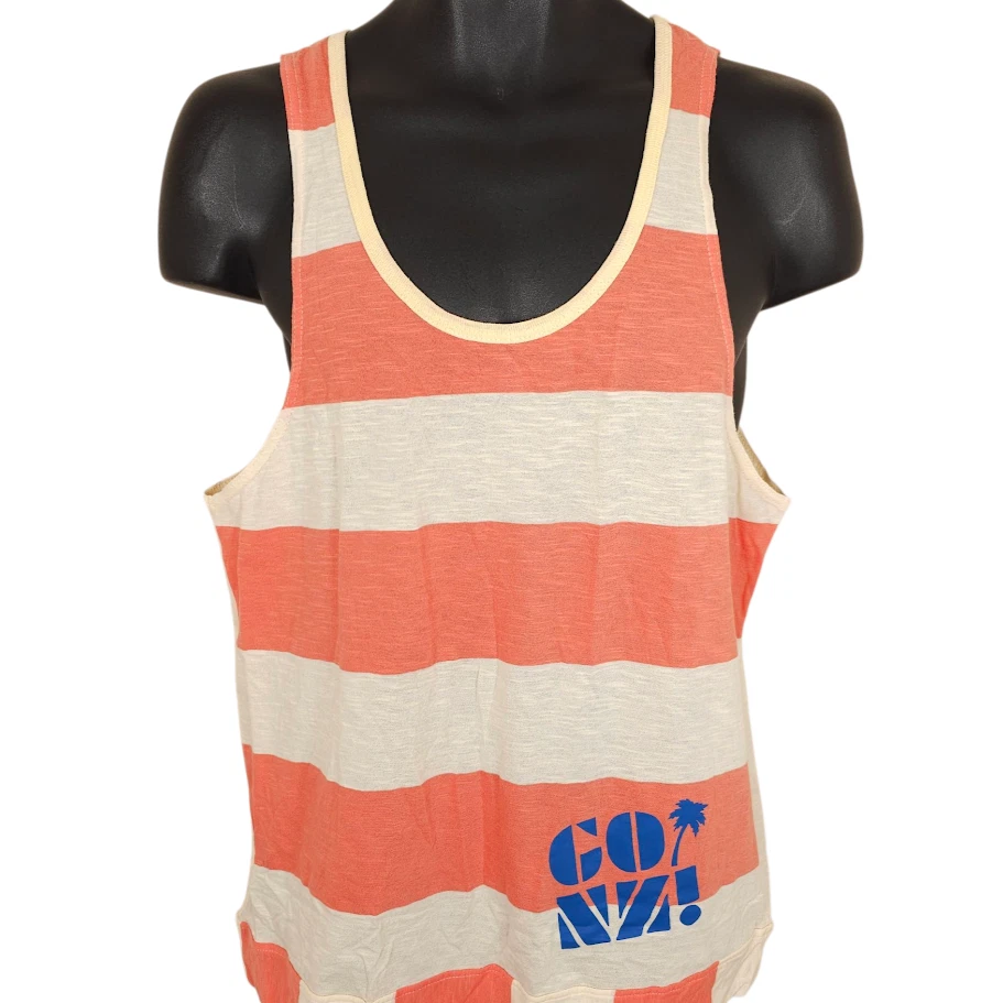 New Zealand Tank Top Mens Size Medium Orange Stripe Go NZ Travel Destination Tee - Image 2 of 4