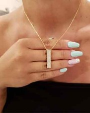 0.38Ct Natural Diamond Beautiful Bar Pendant 18'' Necklace 14k Yellow Gold