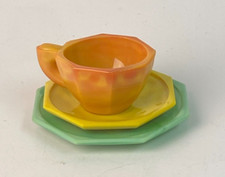 Akro Agate Tea Set Small Octagonal Pumpkin Cup Plate Saucer 