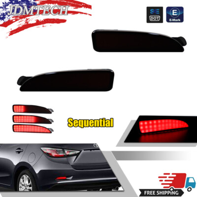 Smoke LED Rear Bumper Reflector Brake Tail Signal Lights For 16-20 Toyota Yaris