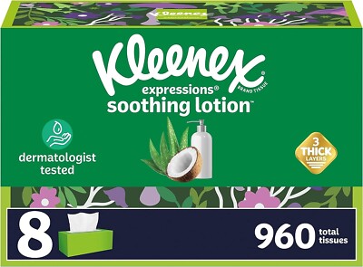 luxury of Kleenex Expressions Soothing Lotion Facial Tissues- 8 Boxes, 960 Total