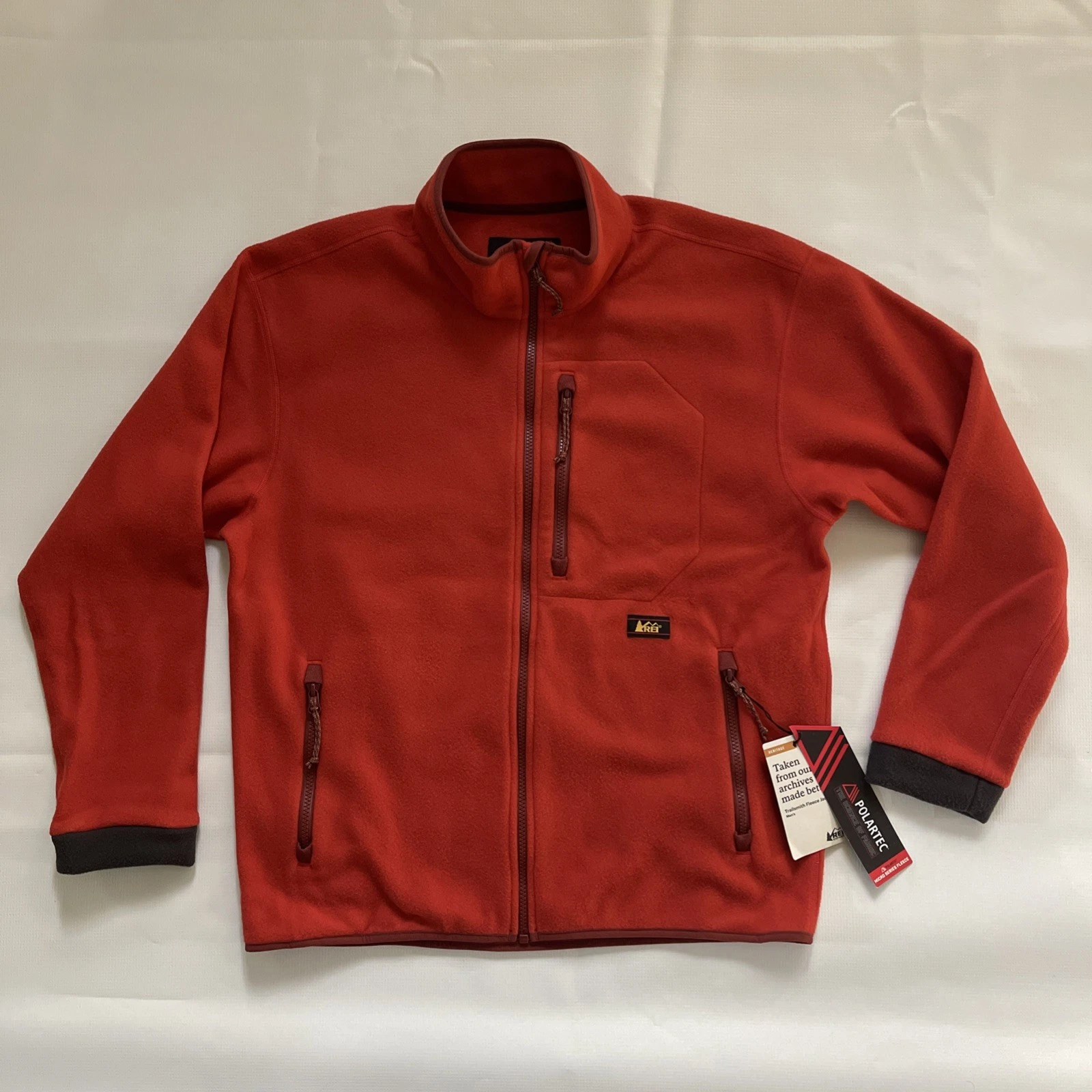 REI Co-op Trailsmith Fleece Jacket Men’s Medium Red Cascade Full Zip Mock Neck