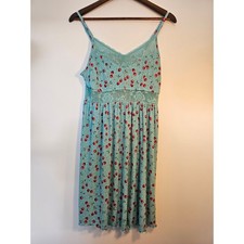 Rockabilly Torrid Cherry Print Sleep Chemise Women 0 Blue LaceRibbed Knit Nighty