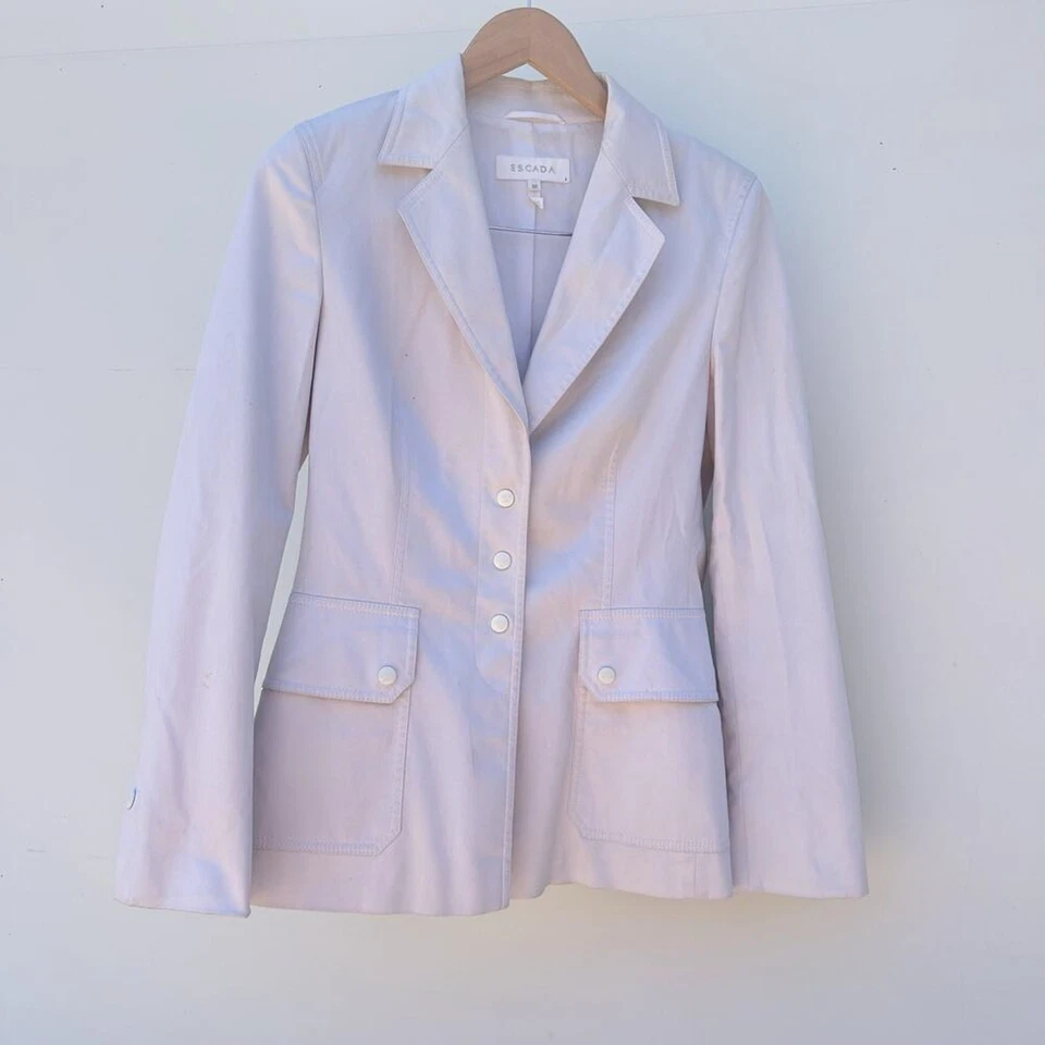 Chaqueta Blazer Escada Blanca Negocios Crema Pecho Único Broches 36 Pequeña Foto 2 de 4