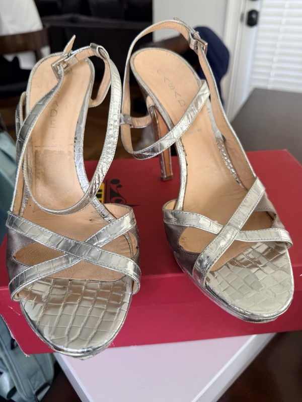 Casado Women’s Silver Strapped Heels, Used And Comfy (check Photos For Wear)