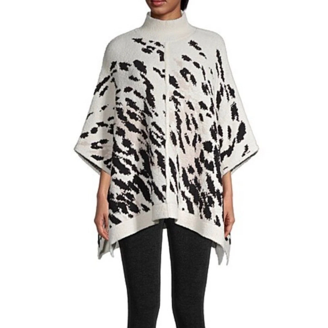 NWT Barefoot Dreams CozyChic Cheetah Print Poncho Cream Black One Size