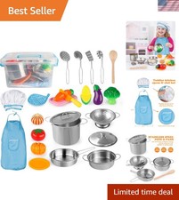 Creative Kids Cooking Playset with Mini Stainless Steel Pots, Utensils  Apron